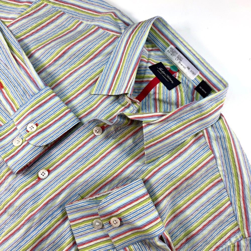 Indigo Palms Denim Co. Men's‎ Large Pastel Multi-Stripe Cotton Shirt